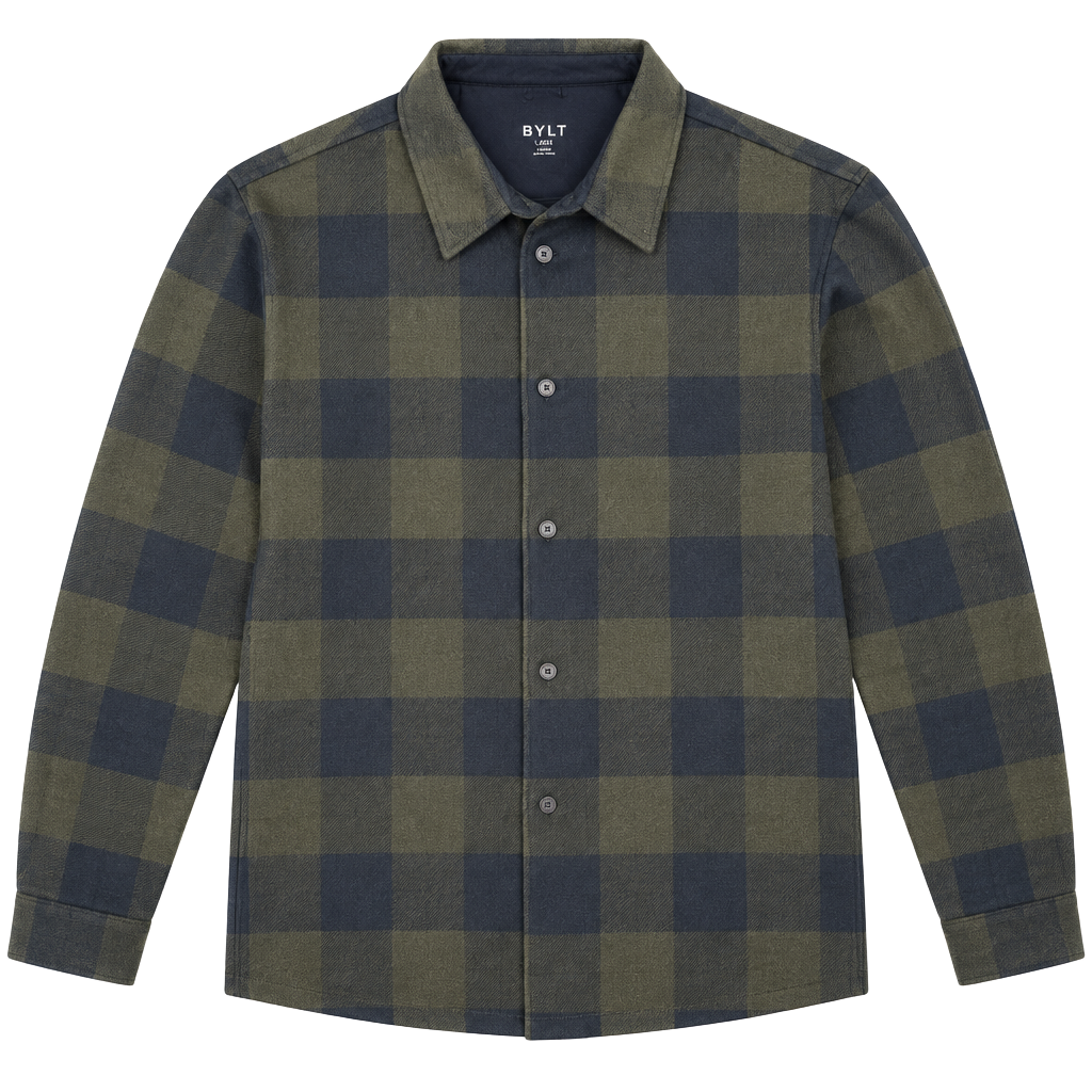 BYLT Plaid Overshirt Jacket Size XXL Green Navy Buffalo Check Shacket 1