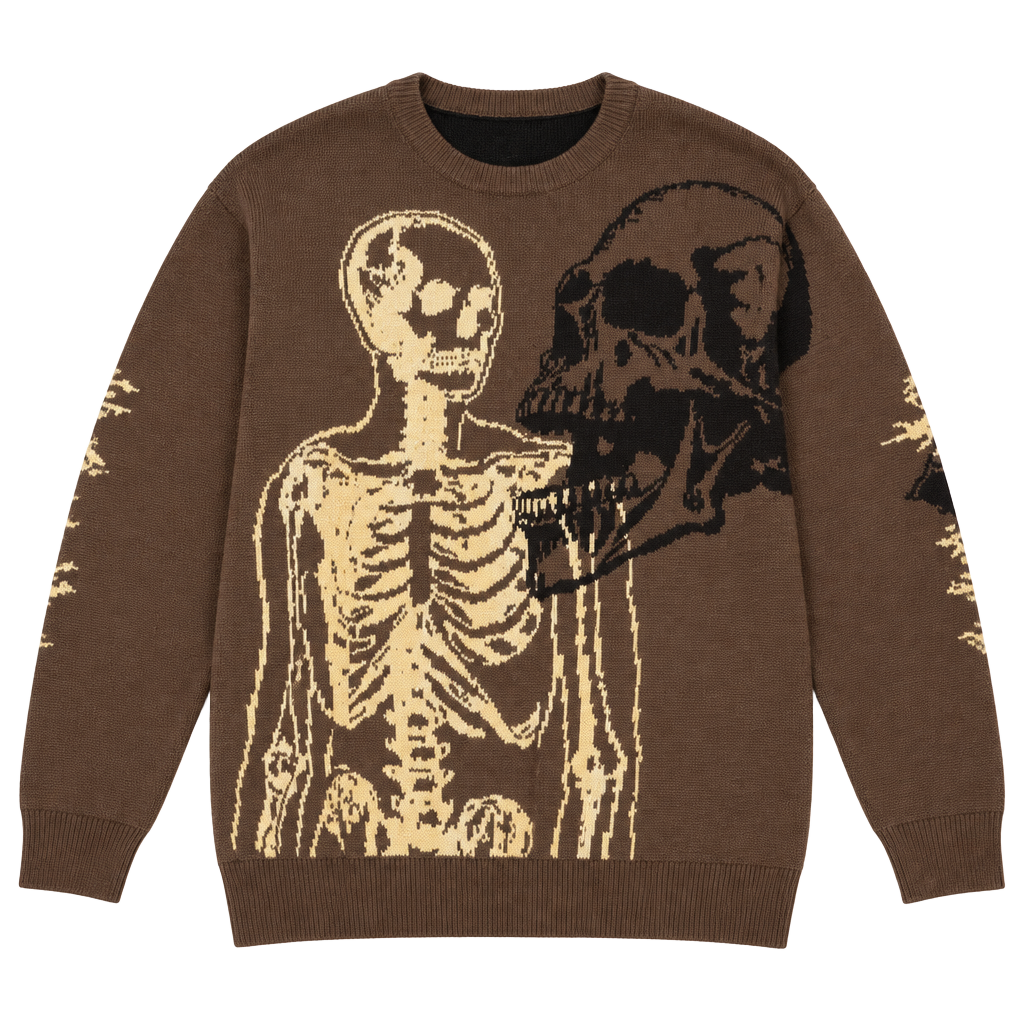 Social Collision Skeleton Knit Sweater Size 3X Brown Skull Graphic 1