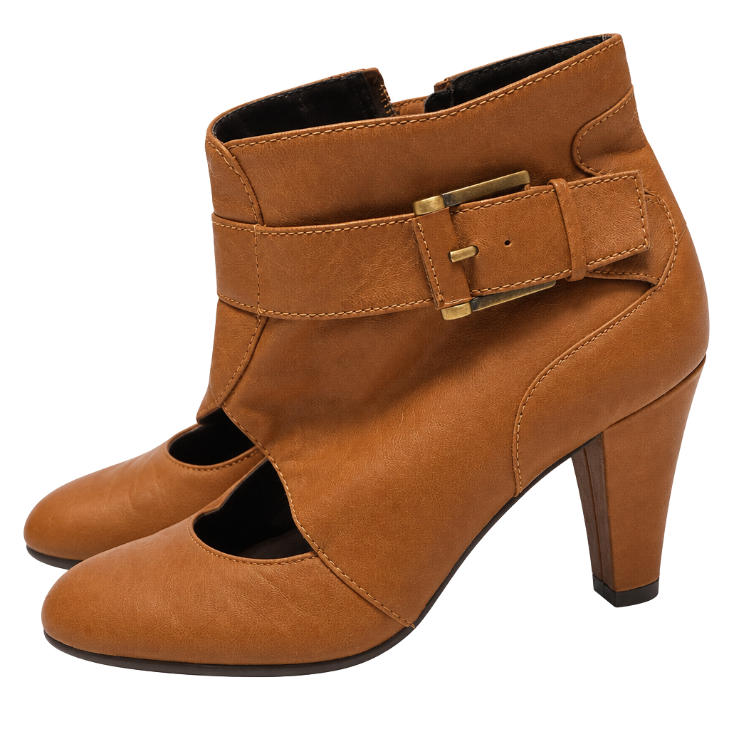 Aerosoles Alaska Booties Size 10M Brown Leather Ankle Heels Buckle 1