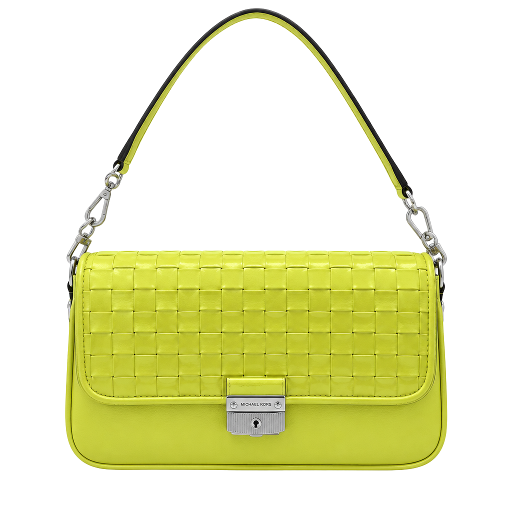 Michael Kors Bradshaw Small Woven Leather Shoulder Bag Limelight 1