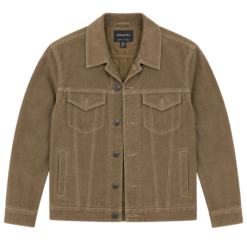 Industry Republic Clothing Suede Trucker Jacket Size M Brown Leather 1