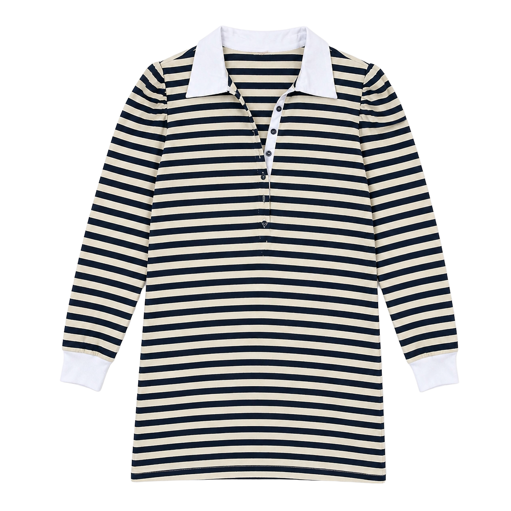 Buru Striped Rugby Dress Size M Black White Collar Puffed Sleeves 1