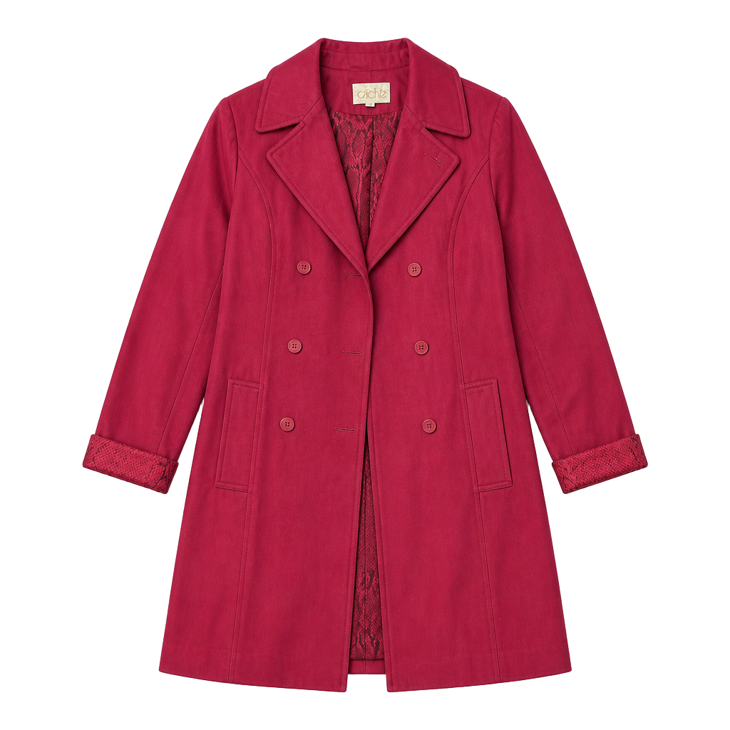 Cache Trench Coat Size 4 Pink Snake Print Lining Double Breasted 1