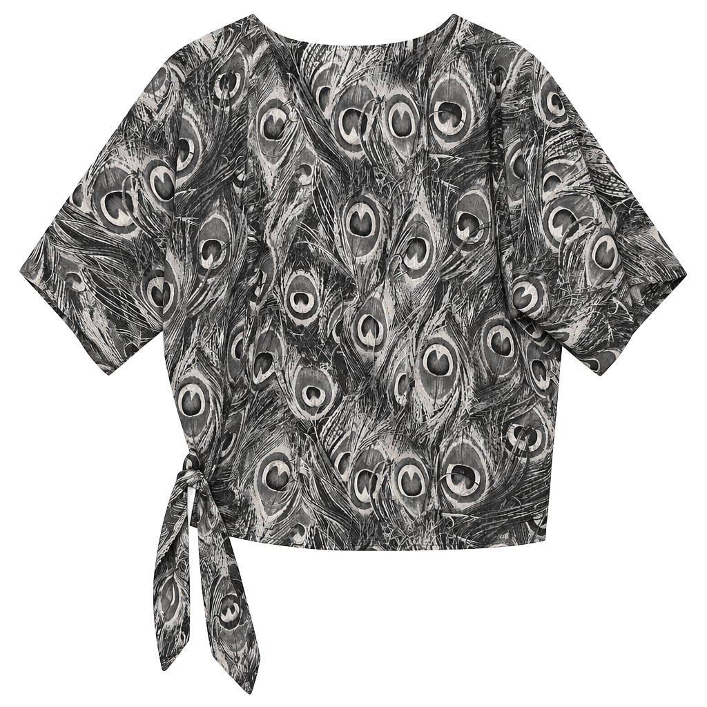 Peacock Feather Print Kimono Sleeve Blouse 1
