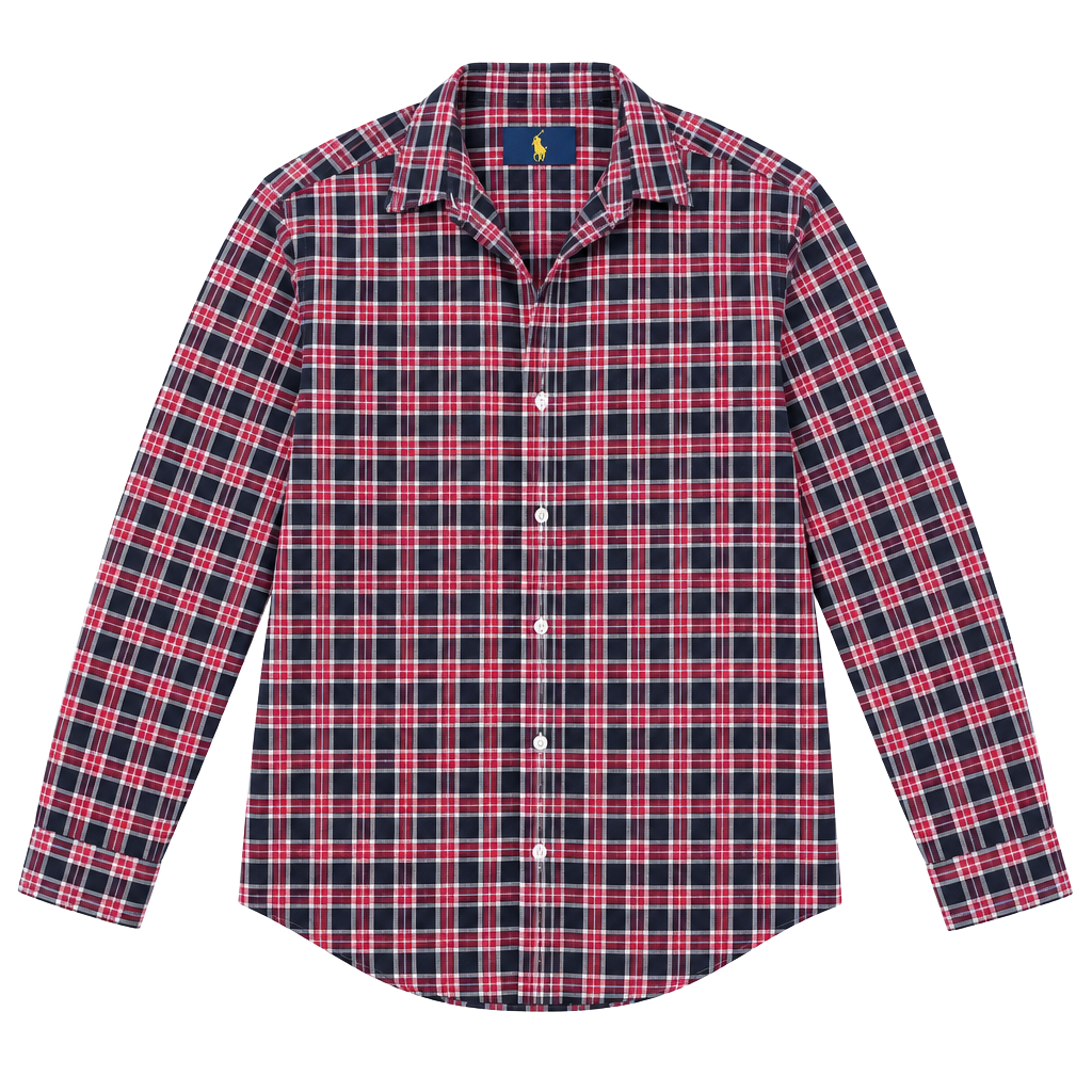 Polo Ralph Lauren Red & Blue Plaid Flannel Button-Up Shirt, Long Sleeve, Casual 1