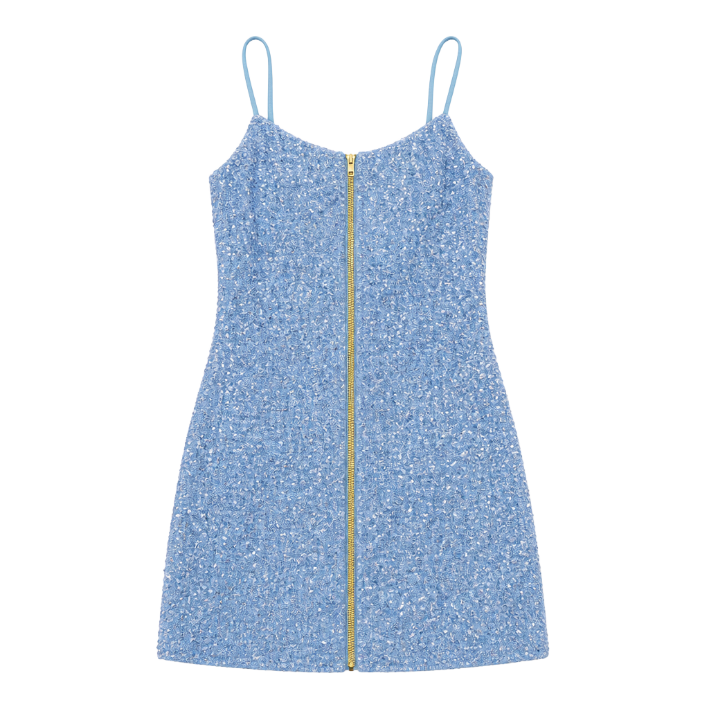 Sparkly Blue Mini Dress with Adjustable Straps - Glam Partywear 1