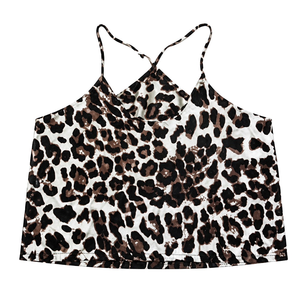 Leopard Print Satin Cami Top - Y2K Style - Size M 1