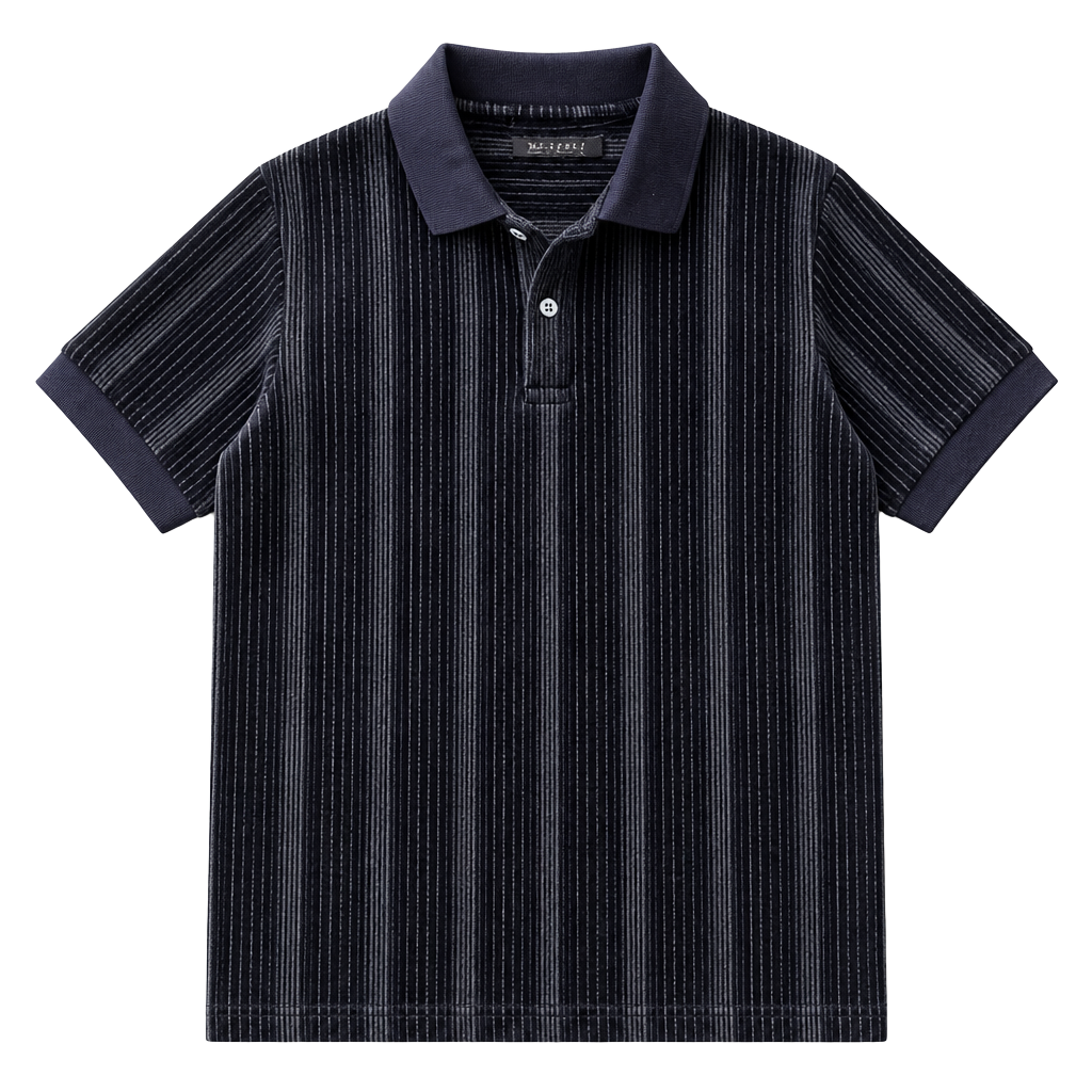 Mr. Sport Striped Cotton Polo Shirt - Navy Blue & Grey 1