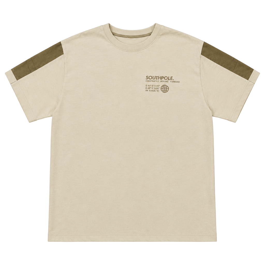 Southpole Men’s XL Cream T-Shirt Brown Shoulder Panels Graphic Tee 1