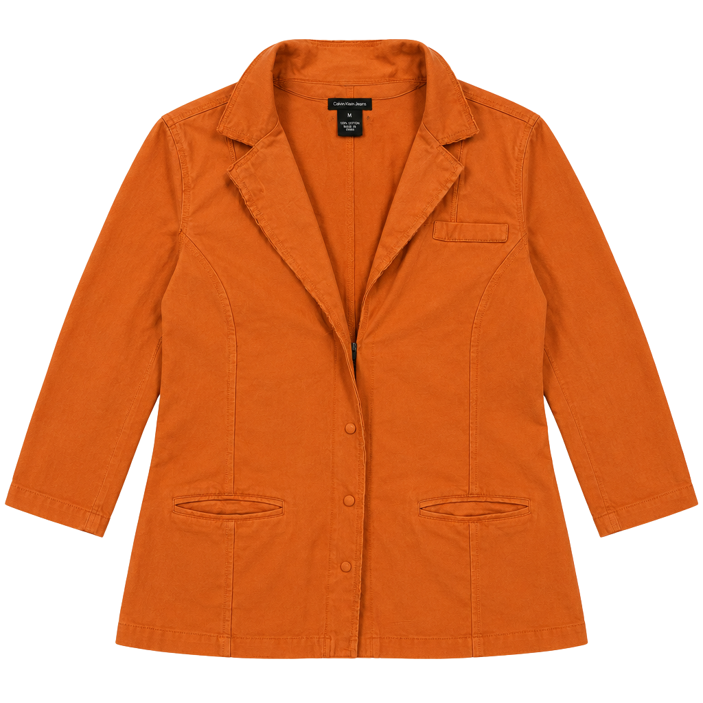 Calvin Klein Jeans Women’s XL Orange Utility Blazer Jacket Stretch Button Front 1
