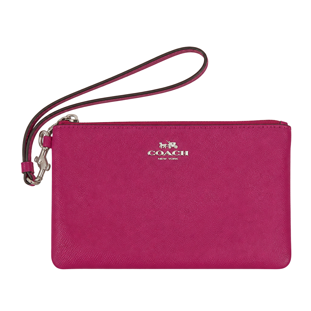 Coach Corner Zip Wristlet in Dark Fuchsia Crossgrain Leather 1