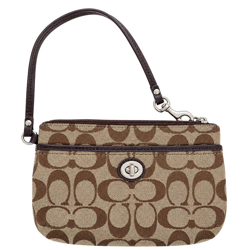 Coach Signature Park Canvas Turnlock Wristlet F49175 Brown 1