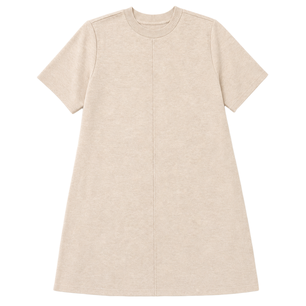 Steve Madden Women's Short Sleeve Ribbed Crew Neck Sweater Dress in Beige 1