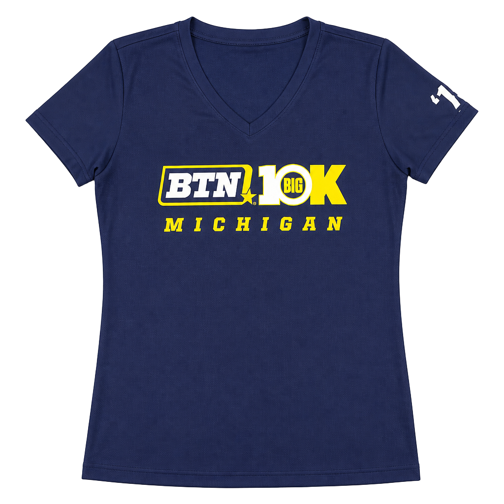 BTN Big 10K Michigan Wolverines Tee Shirt Size M Womens V-Neck Performance 2015 1