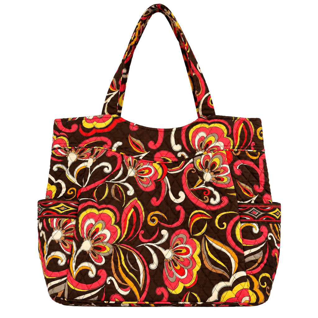 Vera Bradley Quilted Floral Tote Bag Brown Pink Yellow 1