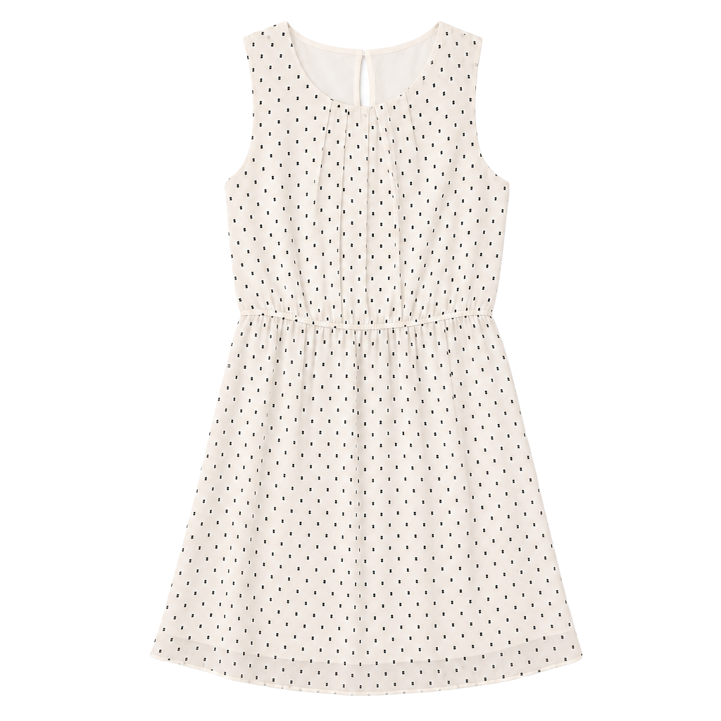 Elle White and Black Clip Dot A-Line Sleeveless Dress 1