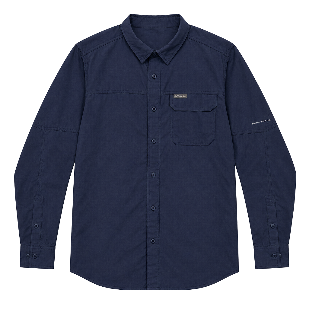 Columbia Sportswear Long Sleeve Button Down Shirt XL Navy Blue Omni-Shade 1