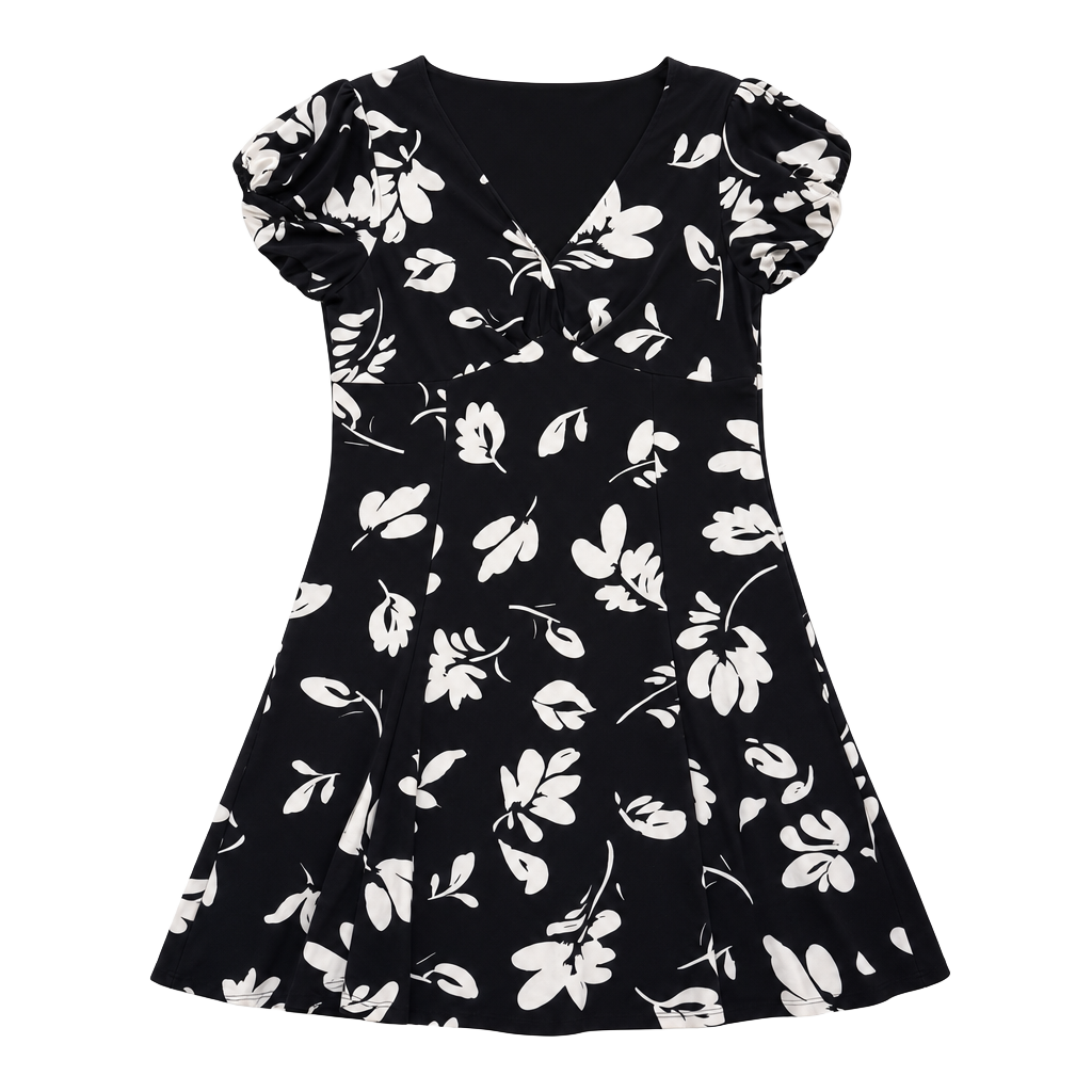 CHAPS Dress Womens PL Petite Large Black White Floral Twist Front Midi Wrap 1