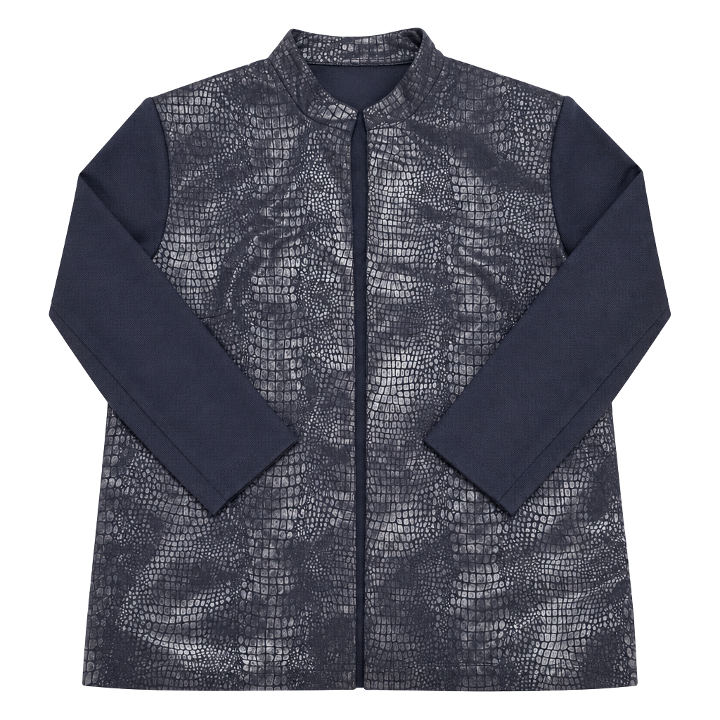 BonWorth Jacket Size XS Navy Metallic Faux Snake Texture Open Front 1