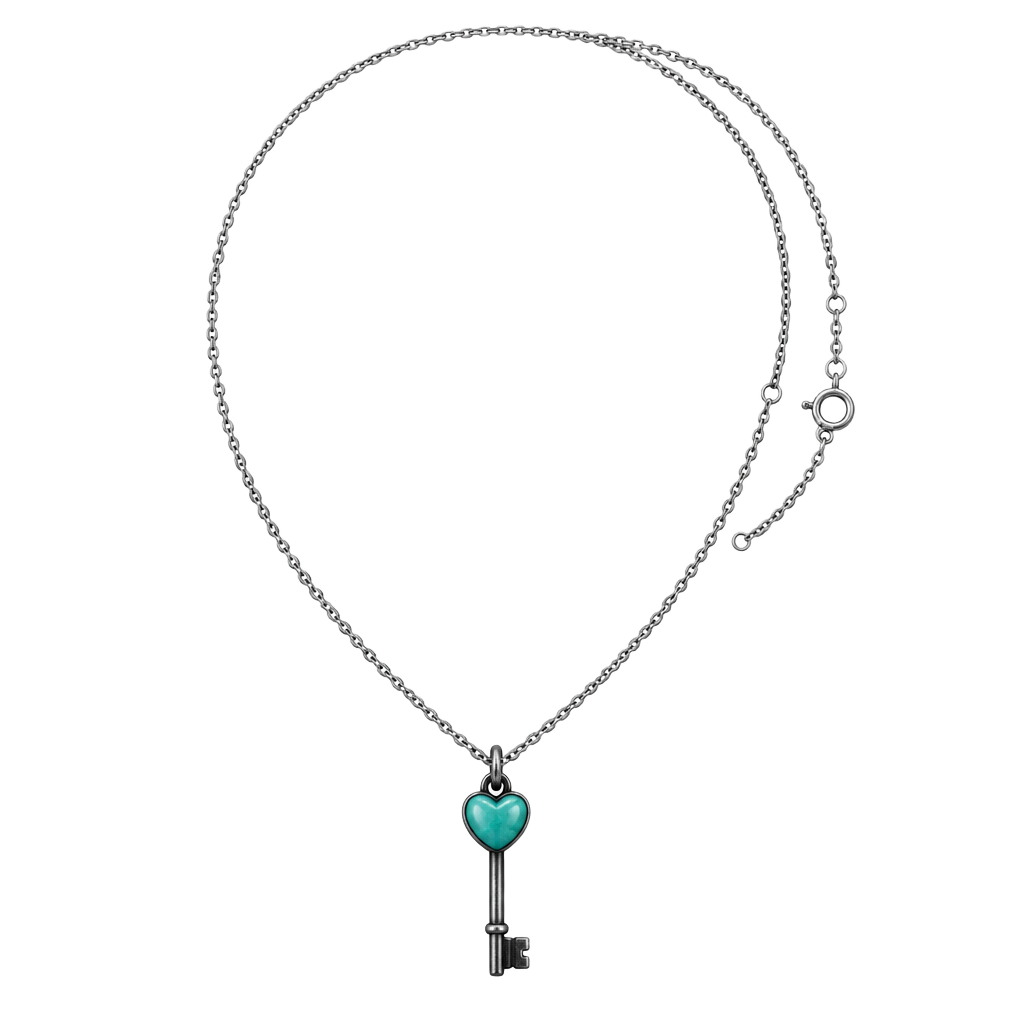 Tiffany & Co. Enamel Heart Key Pendant Sterling Silver Necklace 1