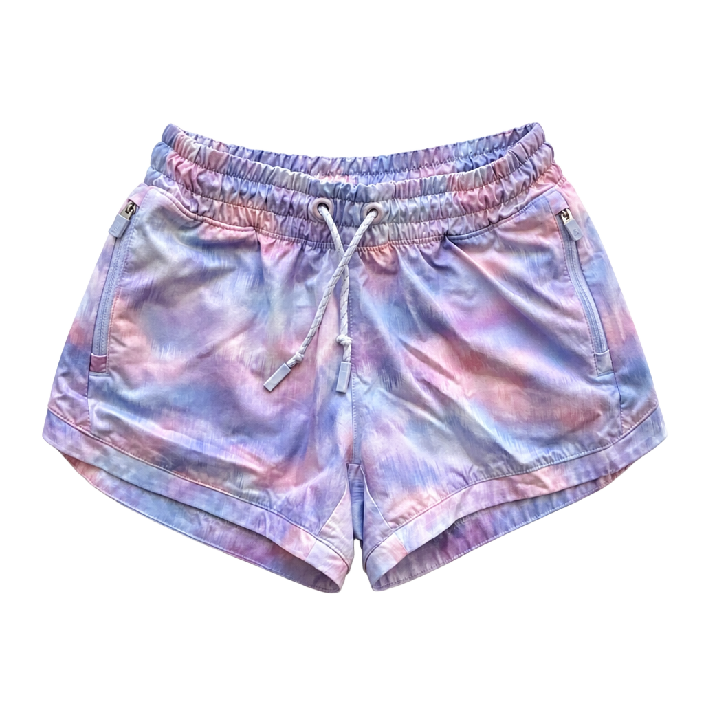 Athleta Girl's Tie Dye Shorts Size M 8-10 Zip Pocket Pink Purple Draw String 1