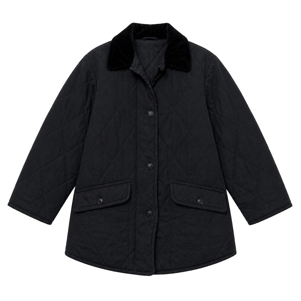 VTG London Fog Women's Black Quilted Barn Jacket Velvet Collar SZ 1X Vintage 1