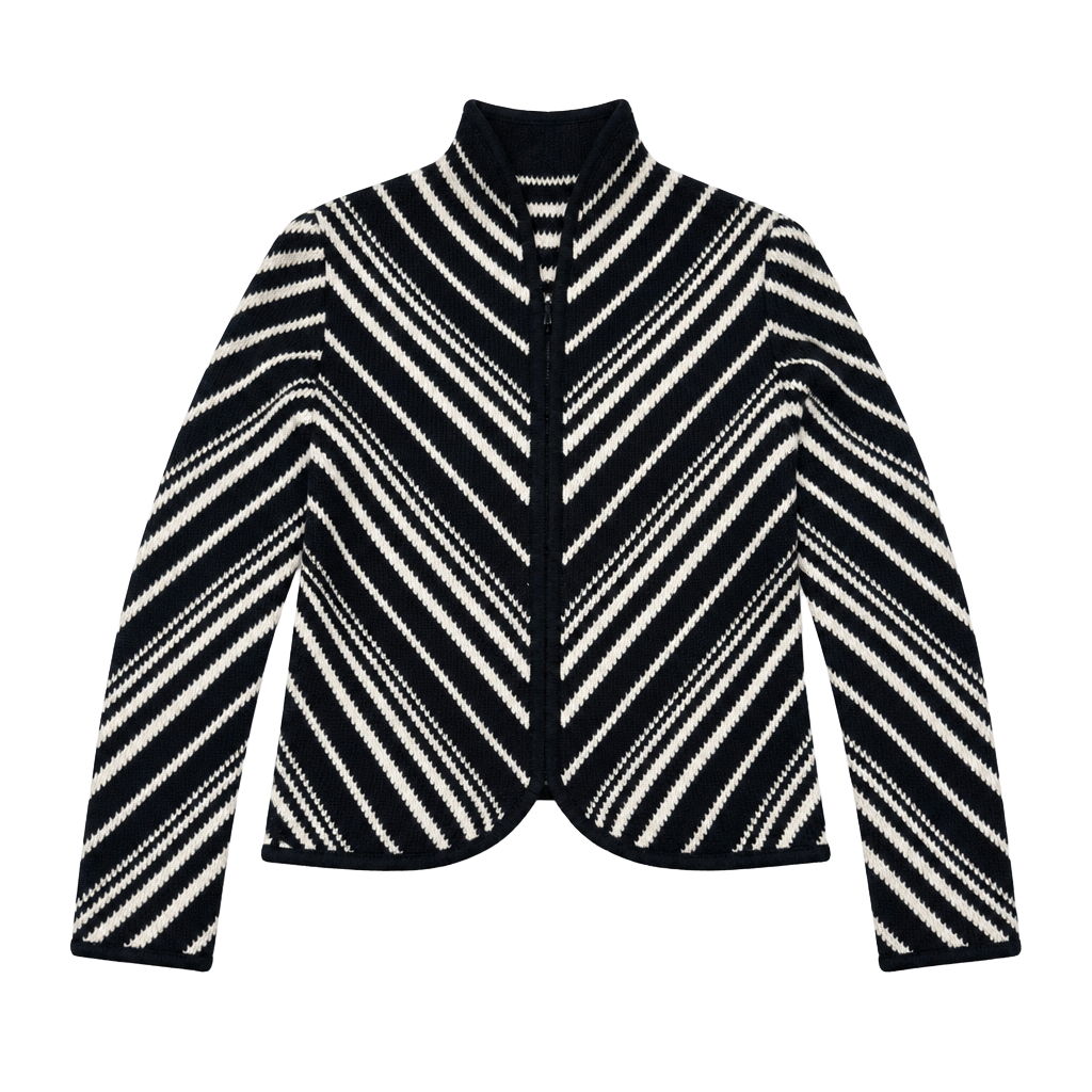 TALBOTS Black White Striped Sweater Sz S Wool Cardigan Long Sleeve Retro 1
