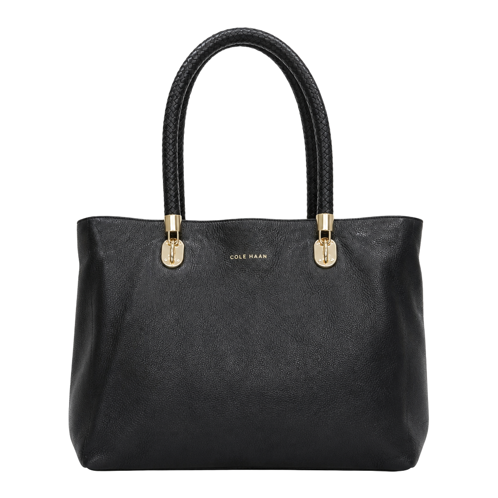 Cole Haan Benson Dark Navy Pebbled Leather Large Tote with Braided Handles 1