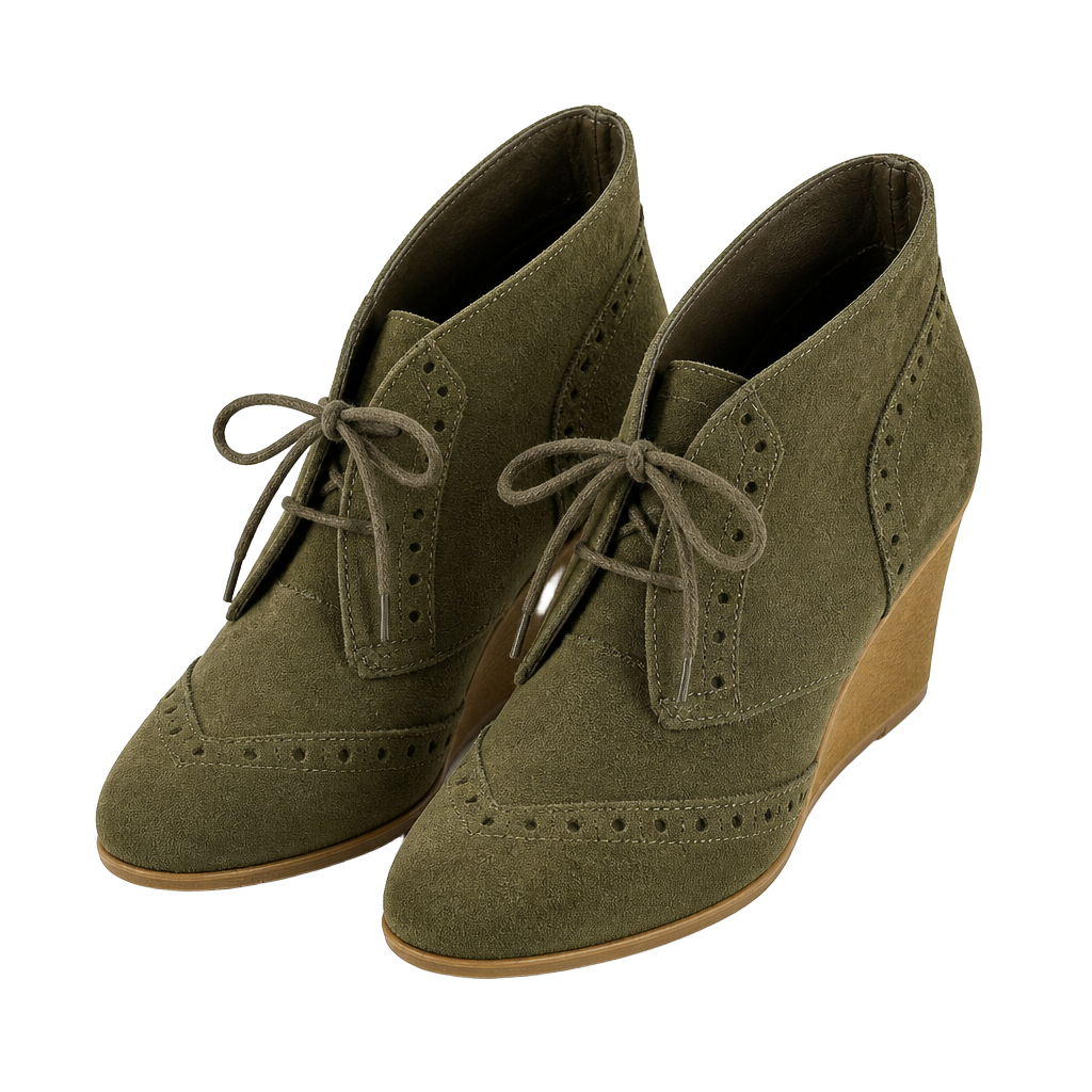 MIA Raphaella Size 7.5 Green Suede Lace Up Wedge Booties 1