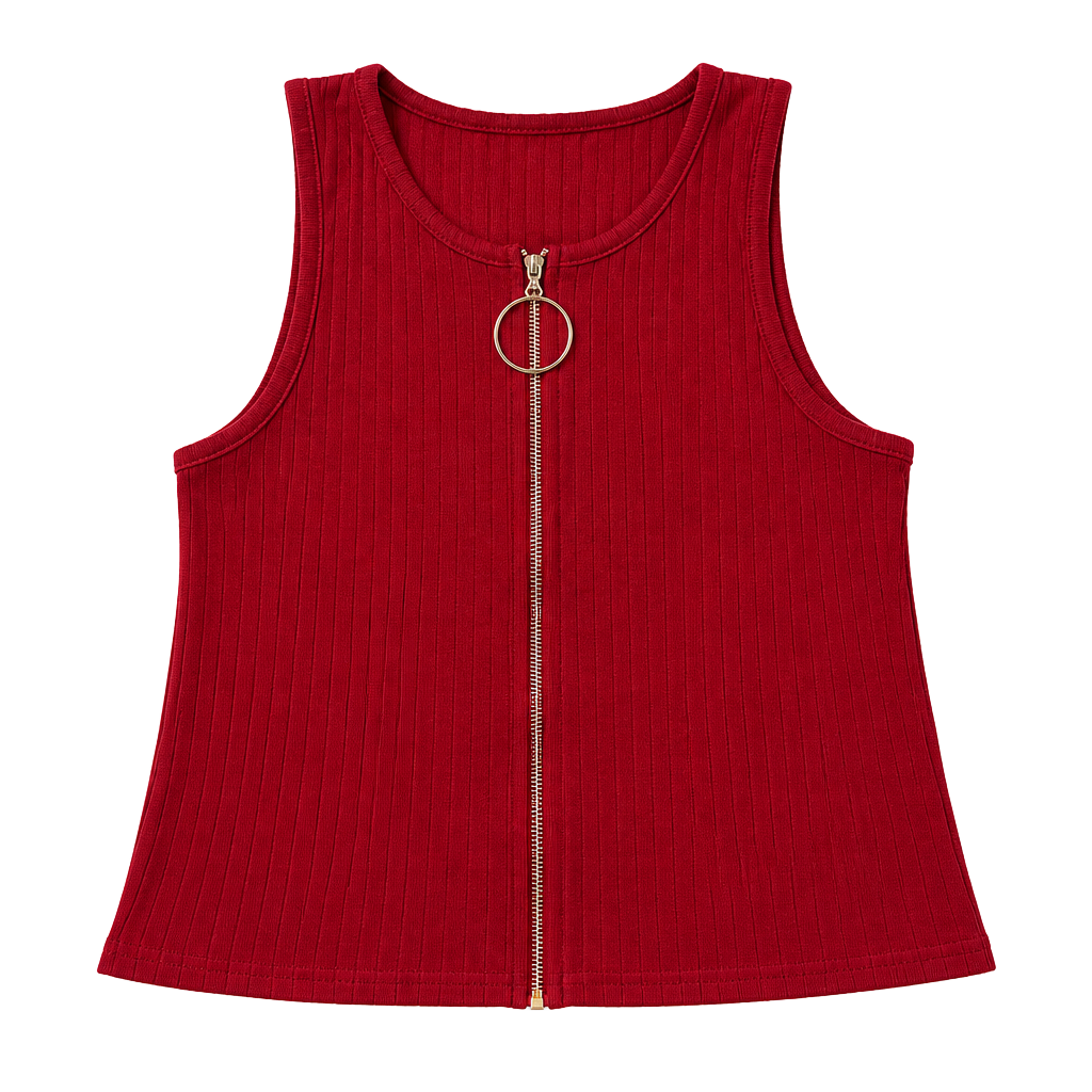 Rosio Red Ribbed Sleeveless Full Zip Ring Pull Top Size 3X 1