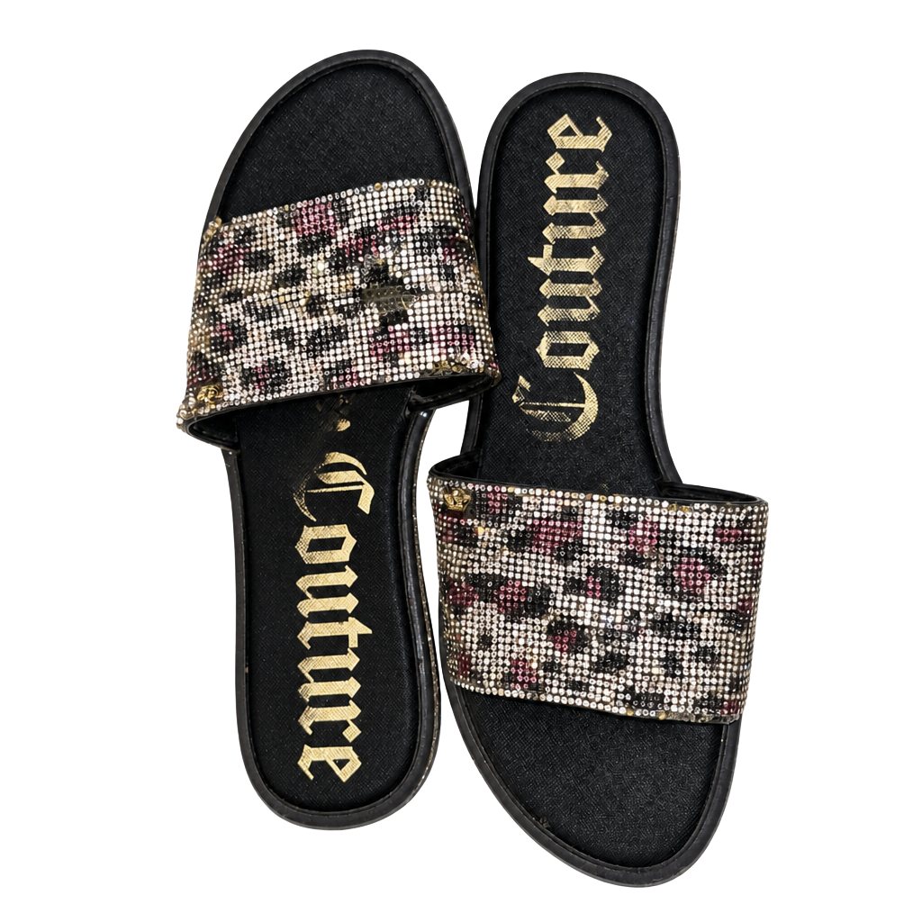 Juicy Couture Leopard Print Rhinestone Slide Sandals 1