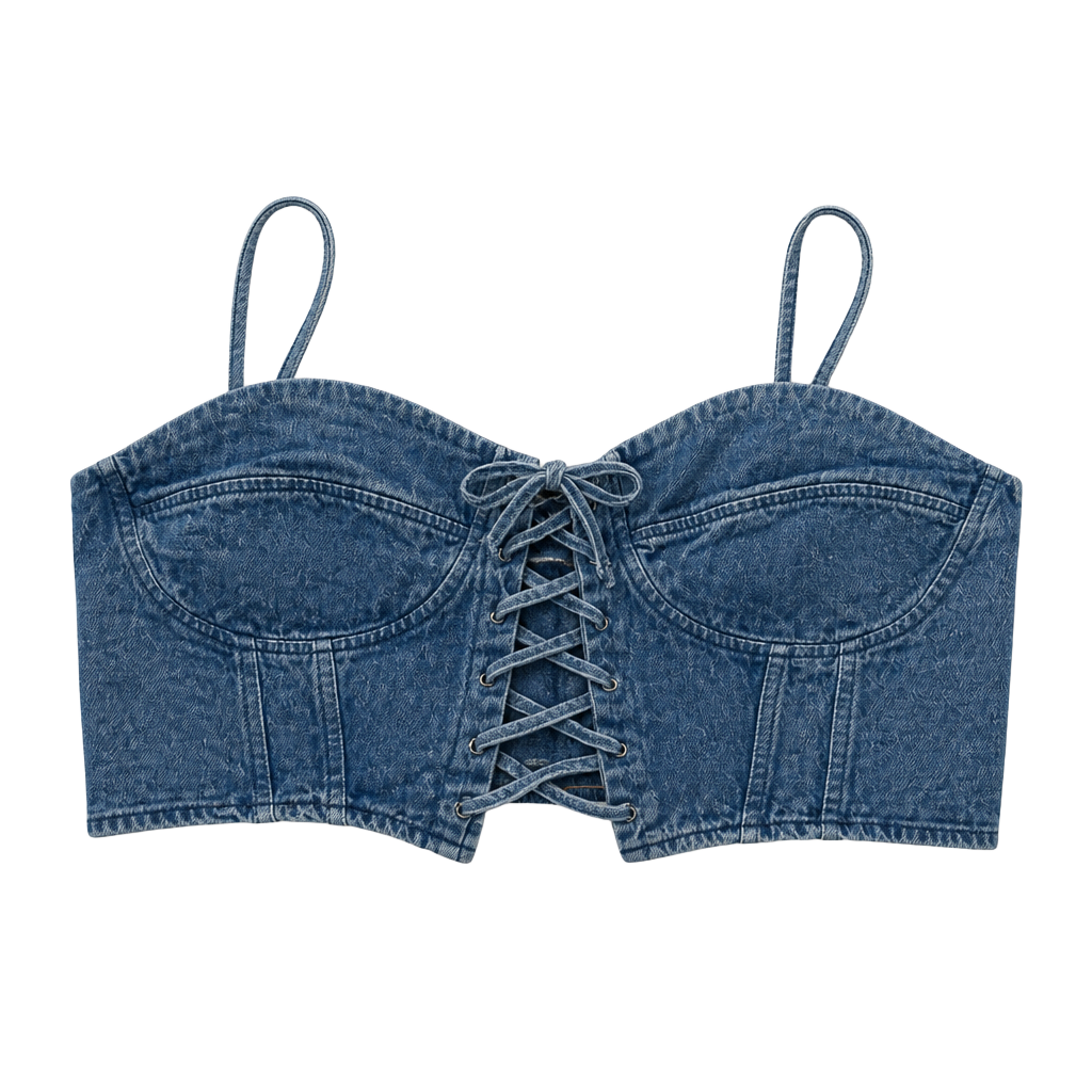 Dizzy Lizzy Denim Lace-Up Bustier Crop Top Size XL 1