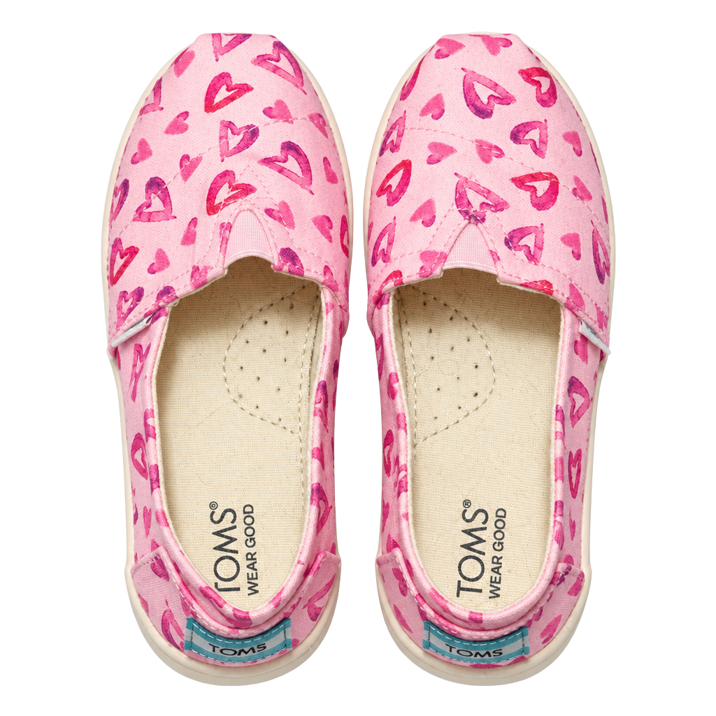 Toms Pink Heart Print Slip-On Shoes Youth Size 12 1
