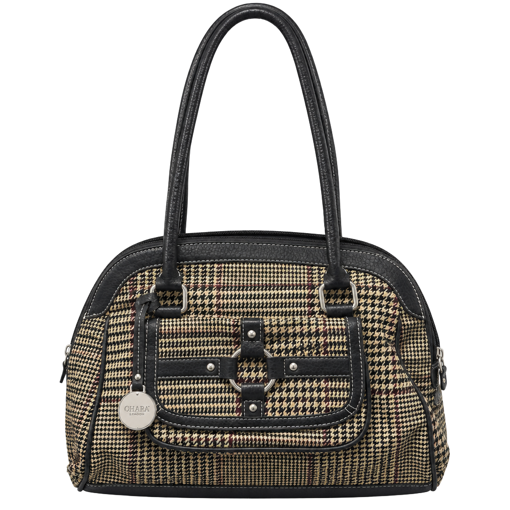 Chaps Houndstooth Shoulder Bag Brown Plaid Purse 1
