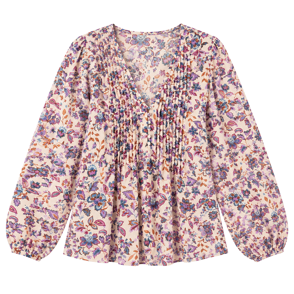 LT27 Size L 1 State Floral Pintuck V Neck Blouse Boho Peasant Top 1