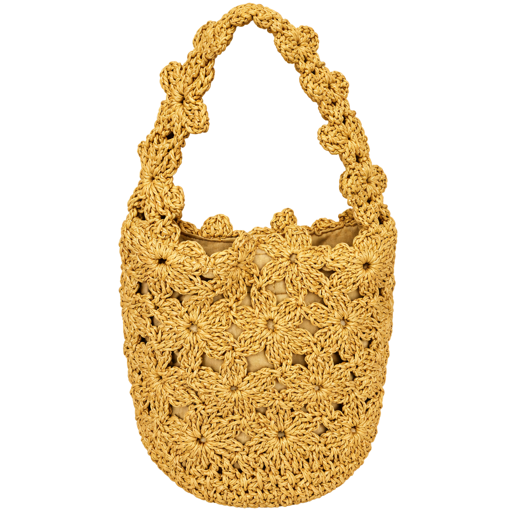 B3 A New Day Floral Crochet Straw Shoulder Bag Beige NWT 1