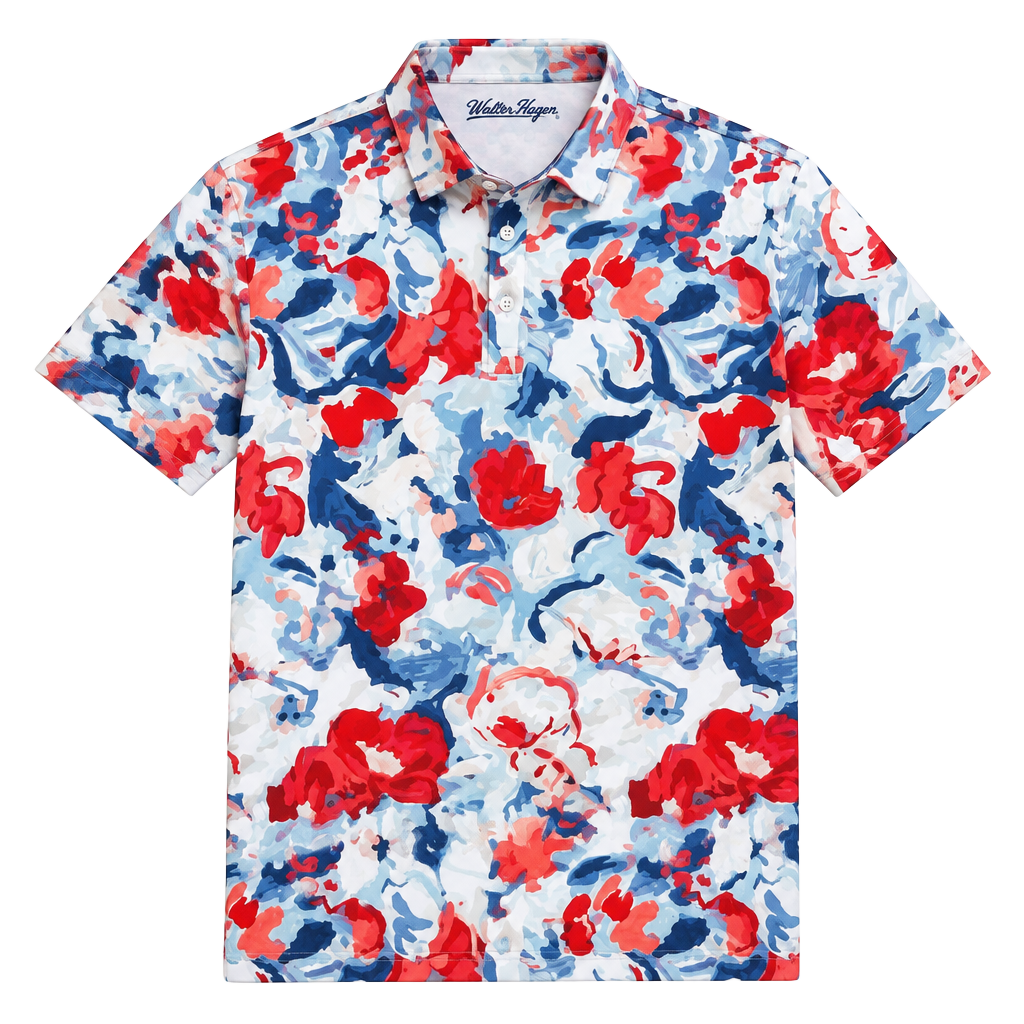 Walter Hagen Golf Polo Mens Sz L Gouache Floral Print UPF50+ $70 NEW 1