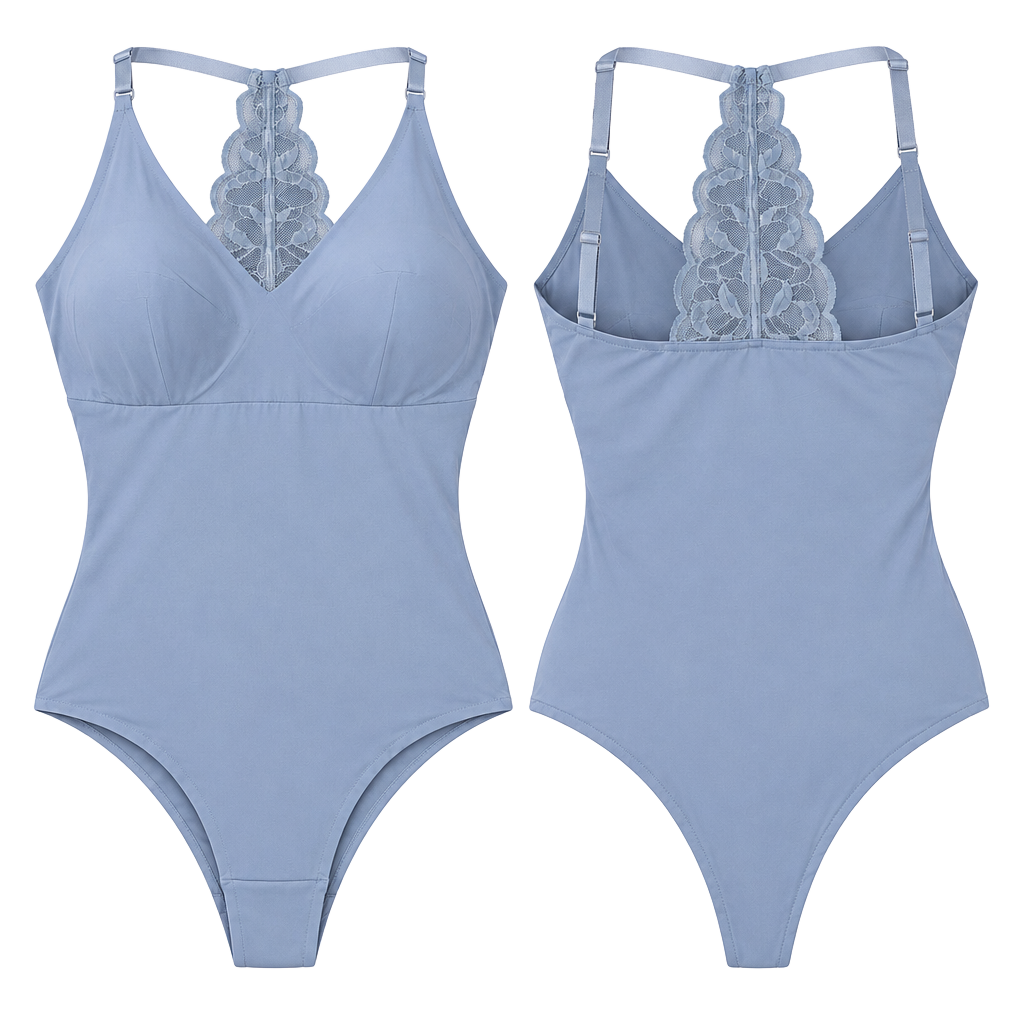 SUT1 Size M True and Co V Neck Lace Racerback Bodysuit Blue NWT 1