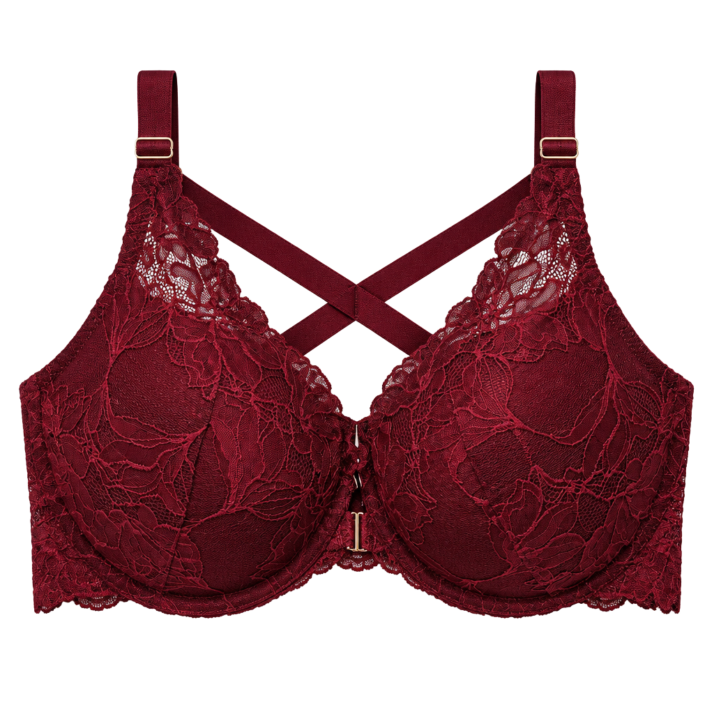 WU61 Size 40DDD Auden Lace Push Up Front Close Plunge Bra Berry Red NWT 1