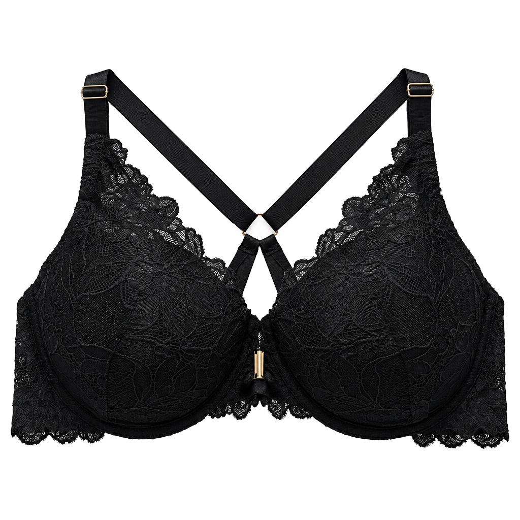 WU56 42C Auden Lace Front Close Push Up Plunge Bra Black NWT 1