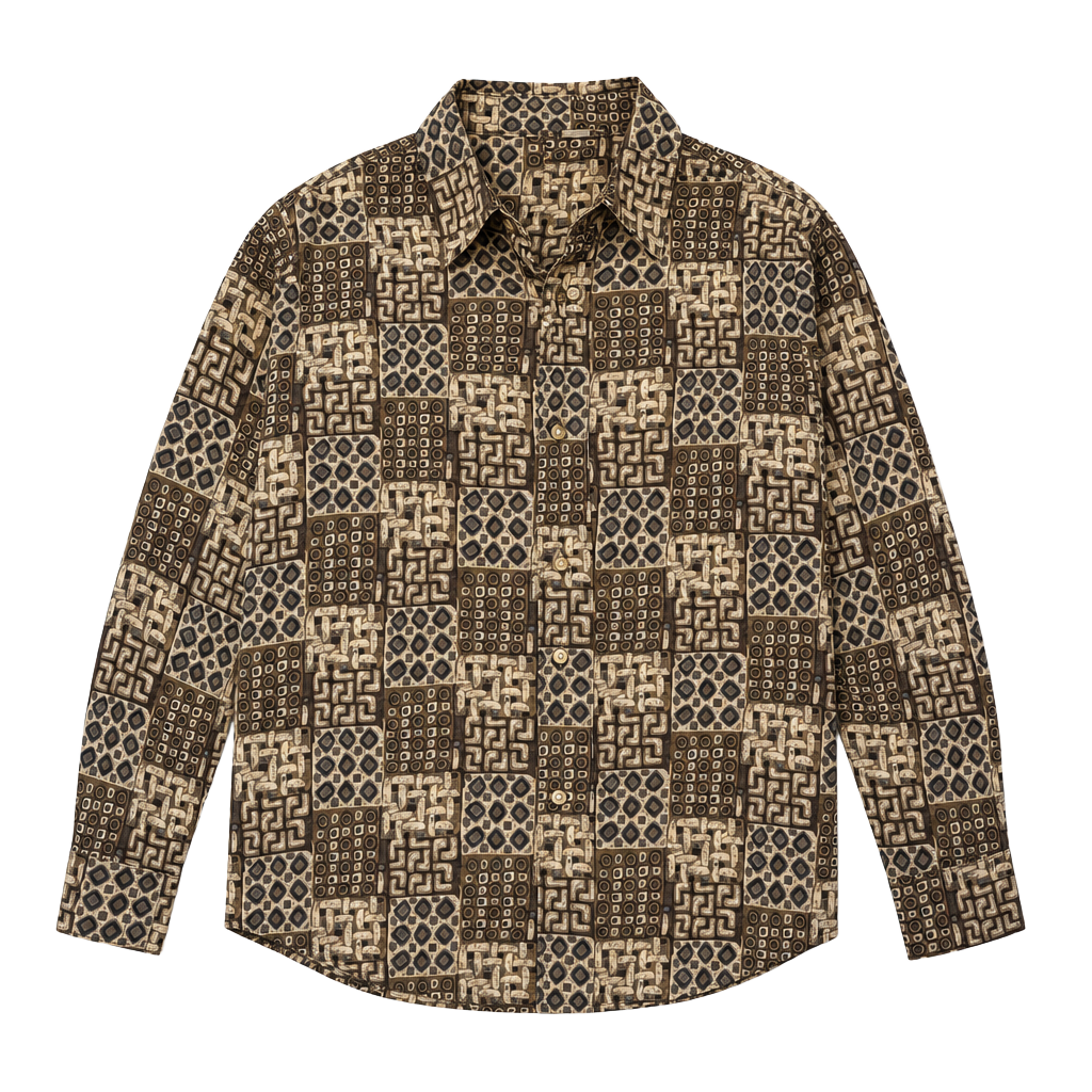 STUNT Vintage 100% Silk Geometric Print Long Sleeve Button-Down Blouse L 1