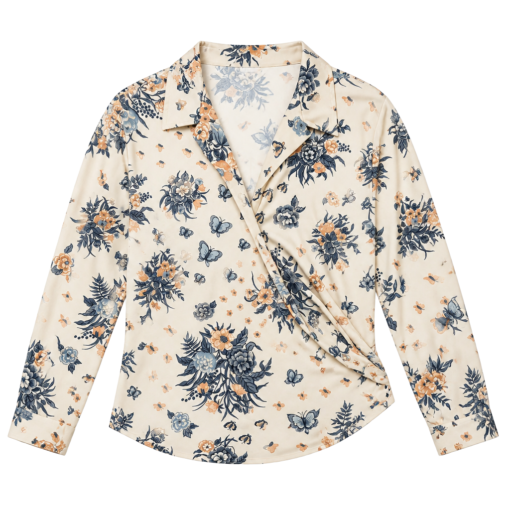 Vintage Floral Butterfly Long Sleeve Button Down M 1