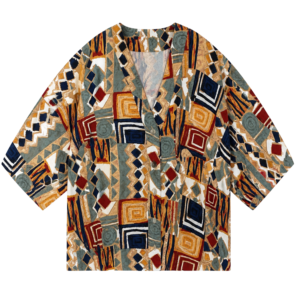 Vintage Plus Size Geometric Print Button-Up Top 2X 1