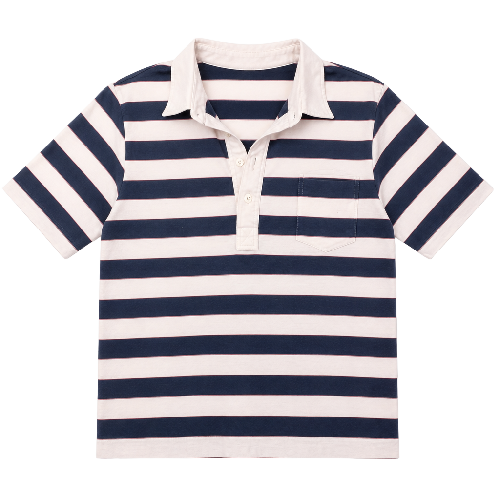 70s Vintage Blue and White Striped Polo Shirt with Pocket 1