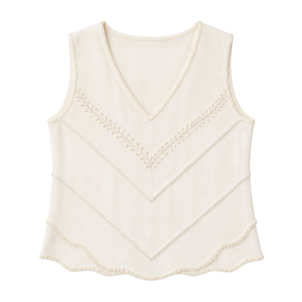 Vintage Sleeveless Silk Beaded Tank S 1