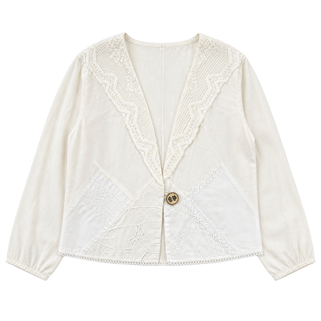 Vintage Melrose Cardigan with Crochet Lace and Embroidery XL 1