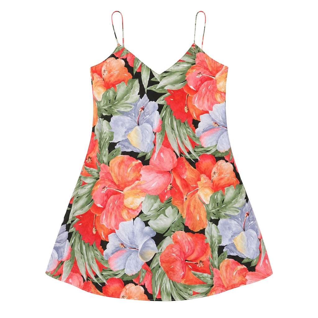 Vintage Wendy Ann Hibiscus Floral Print Silky Satin Mini Nightgown L 1
