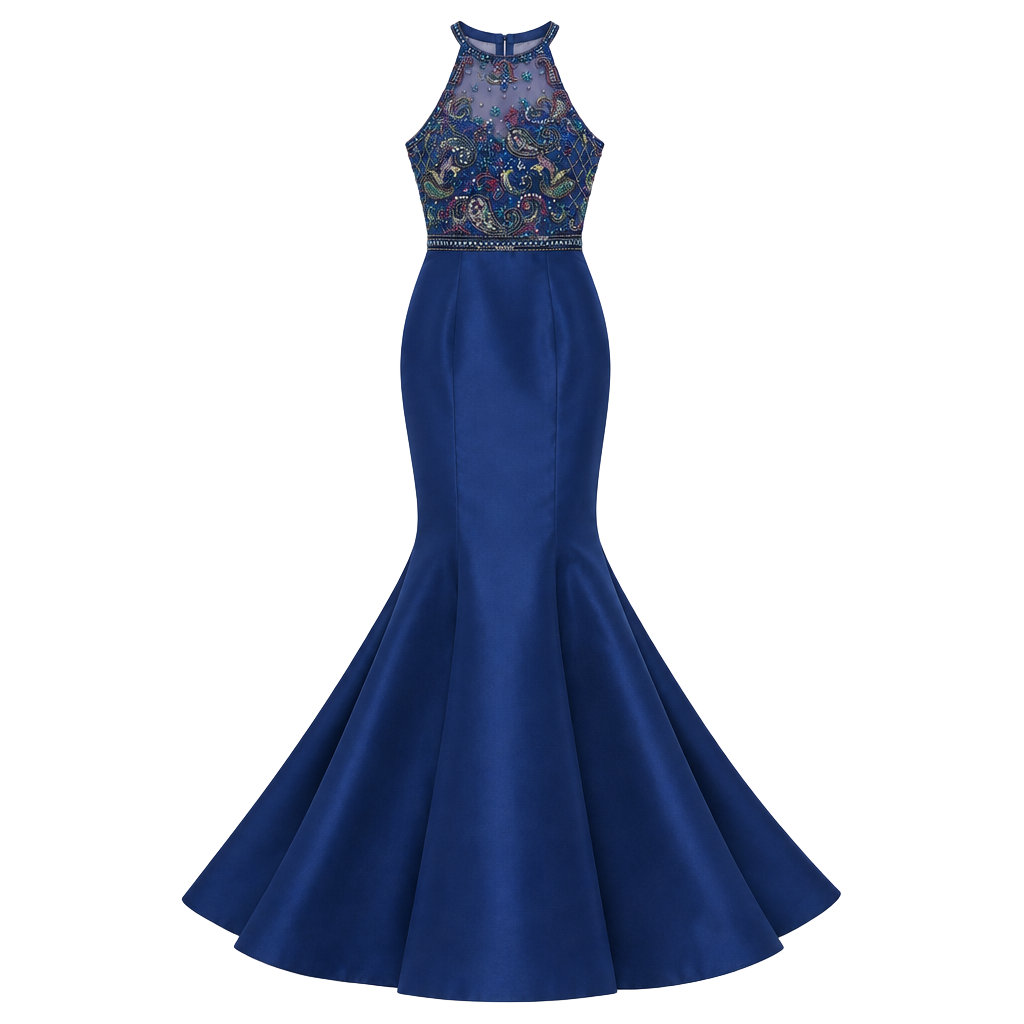 Sherri Hill Beaded Halter Mermaid Prom Dress Size 0 navy 1