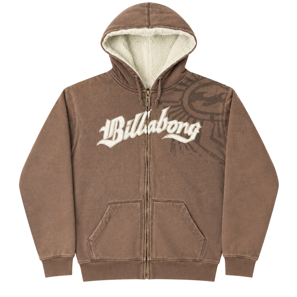 Billabong Sherpa Lined Zip Up Hoodie Brown Y2K 1