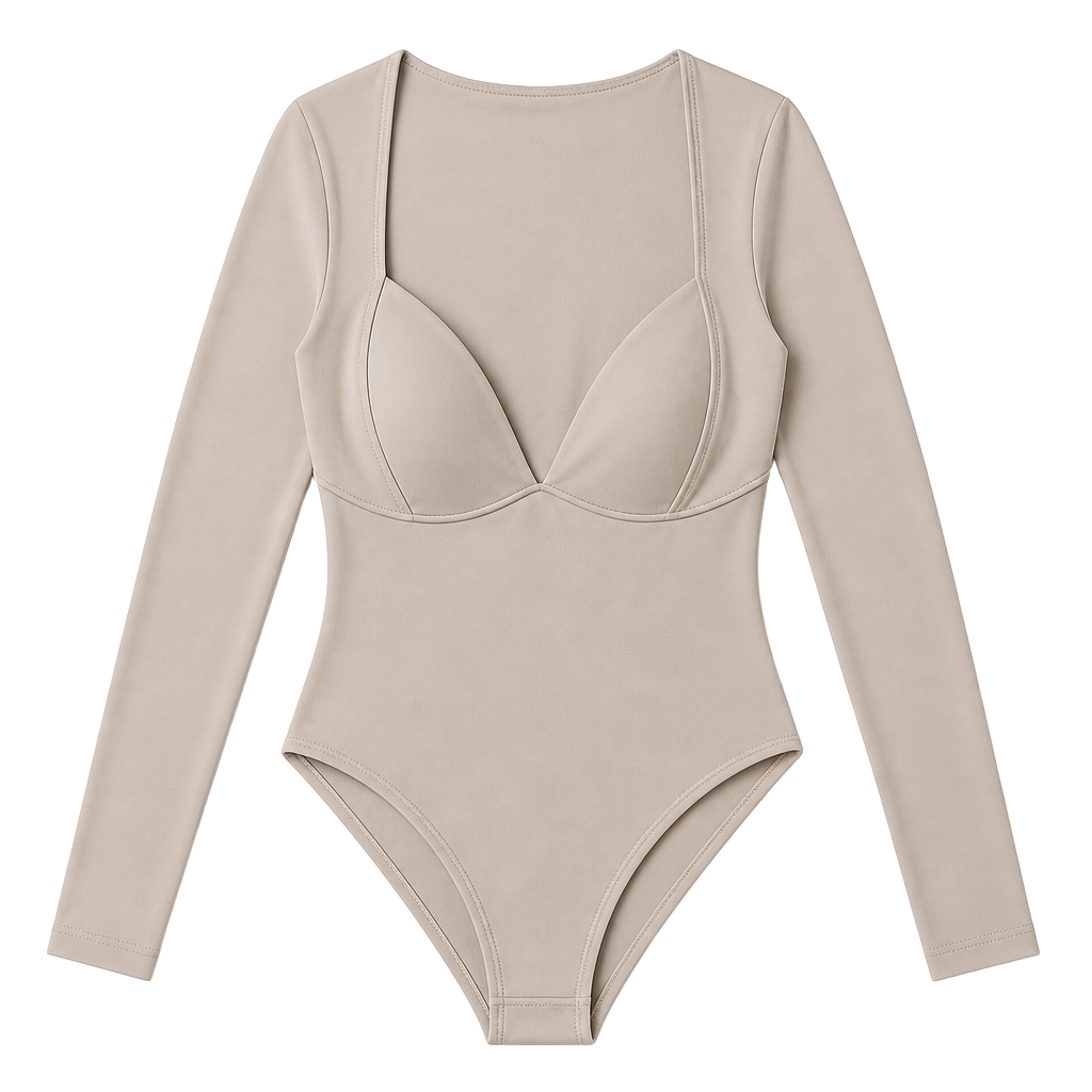 Nude Deep V Long Sleeve Bodysuit | Sculpting Stretch Bodysuit | Size Medium 1